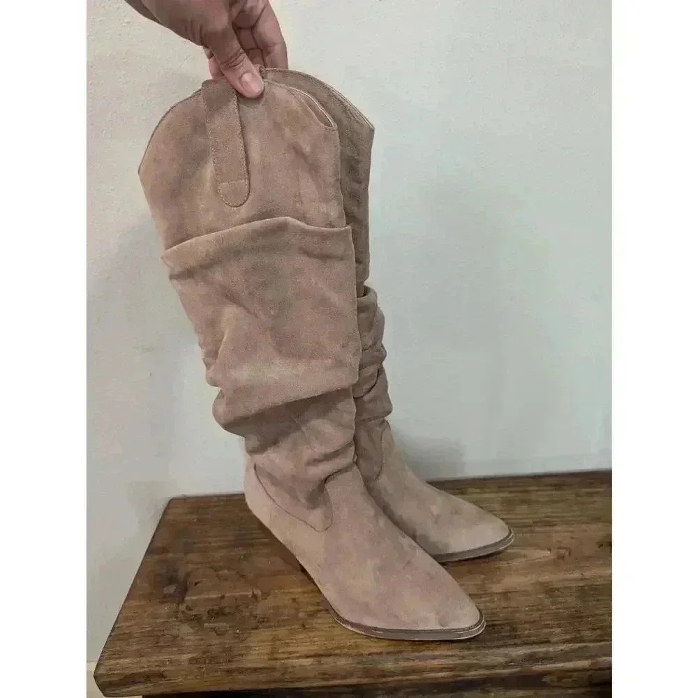 Women's knee high slouch beige faux suede boots by My Soft size 8.5